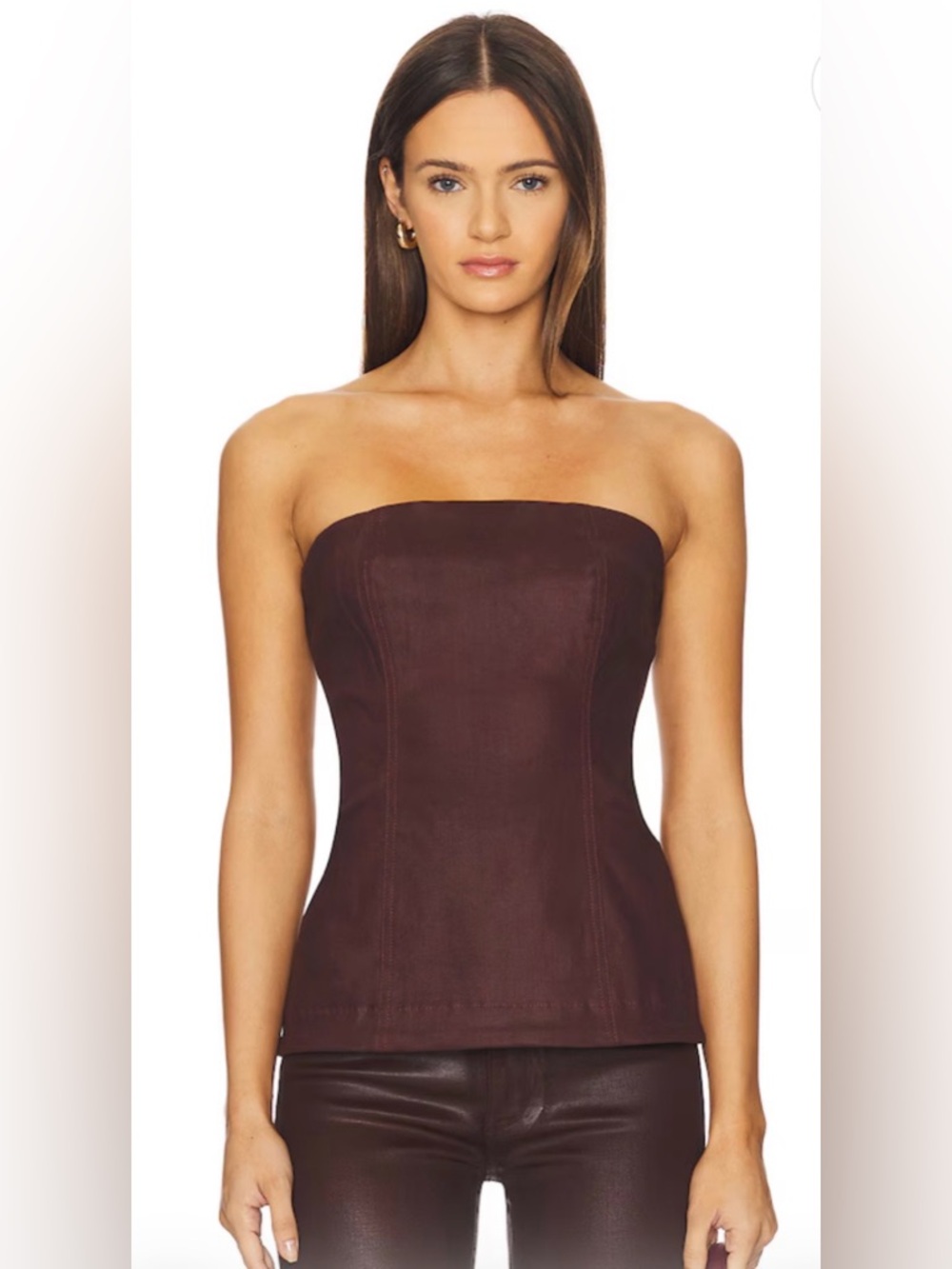 Coated Bustier Top in Bordeaux